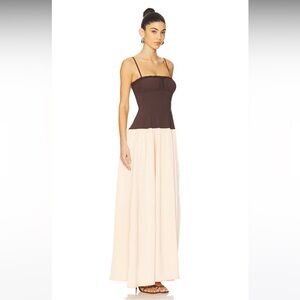 NWT: WeWoreWhat Ruffle Corset Maxi Dress in Chestnut & Blush